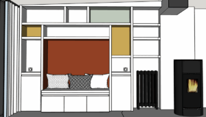 Projet Jodie - Bibliothèque et entrée d’une maison rénovée