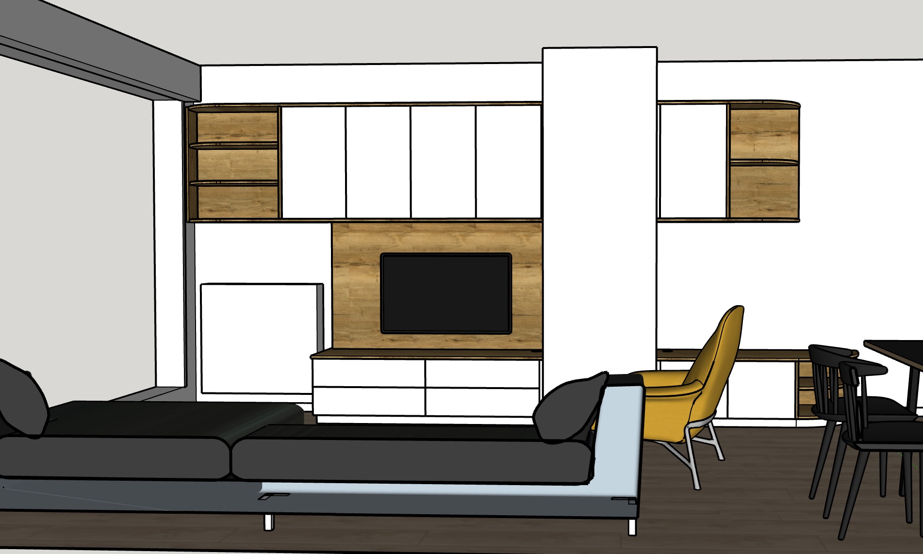 Agencement sur mesure d'un meuble TV et d'un bureau à Rennes